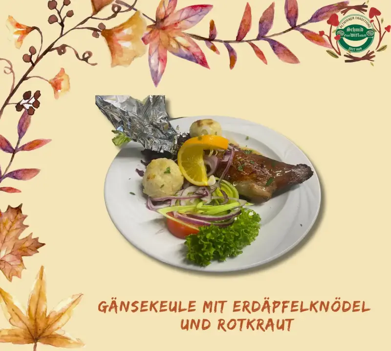 Gänsekeule mit Erdäpfelknödel und Rotkraut