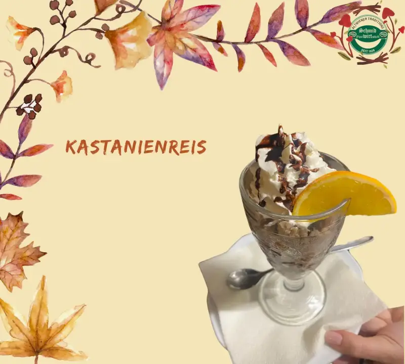 Kastanienreis mit Schlagobers und Schokosauce
